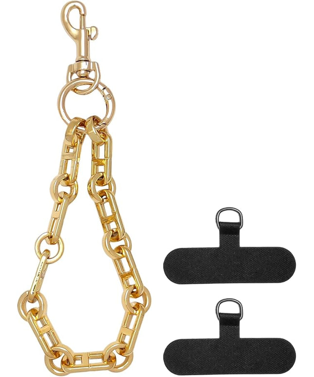 Phone Wrist Strap with Metal Chain Phone Lanyard Wrist with 2 Tether Tabs Metal Leather Cellphone Charm Phone Chain