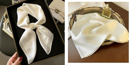 CHUNG Women's Square Satin Scarf 27.5" Bandanas Solid 50s Retro Neck Scarves Emulation Silk Handbag Hair Ribbons Necktie