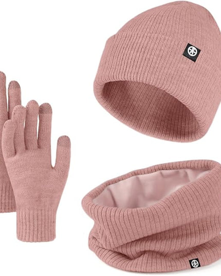 Warm Winter Beanie Hat & Scarf Gloves Set Stylish Knit Skull Cap for Men Women