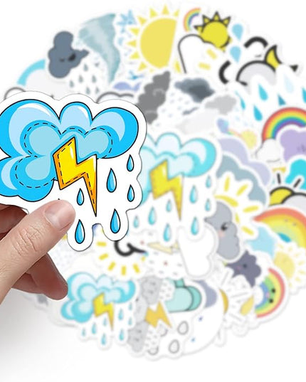 Funny Emotion Weather Stickers for Teens Boys Girls,Waterproof Vinyl Decals for Water Bottle Laptop Computer Phone Bumper Bike Skateboard Luggage,Trendy Decals Stickers Pack [Weather-50Pcs]