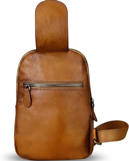 Genuine Leather Small Sling Bag for Women Crossbody Purse Handmade Hiking Daypack Retro Shoulder Backpack Vintage Chest Bags