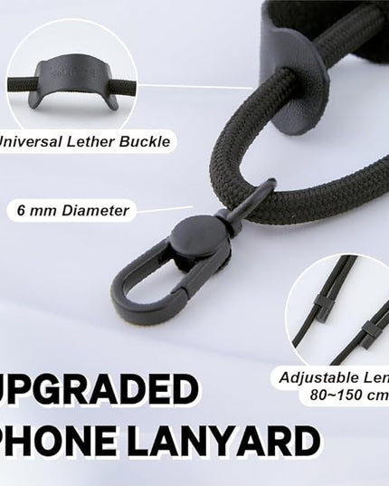 Universal Phone Lanyard, Anti-Theft Crossbody Strap for iPhone 16 Pro Max and Most Smartphones, Adjustable Cell Phone Neck Holder w/ 2 Non-Adhesive Tether Tabs for Men and Women, Black/Black