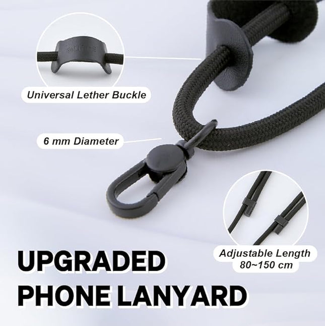 Universal Phone Lanyard, Anti-Theft Crossbody Strap for iPhone 16 Pro Max and Most Smartphones, Adjustable Cell Phone Neck Holder w/ 2 Non-Adhesive Tether Tabs for Men and Women, Black/Black