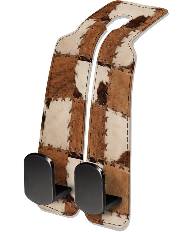 Car Seat Headrest Hook, Universal Leather Cute Hanger Holder Hook, Storage Organizer Interior Accessories for Purse Bags Handbag Retro Cowhide Plaid