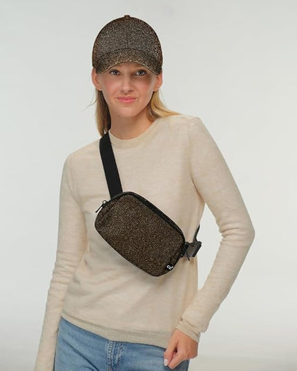 C.C Glitter Tiny Mesh Fanny Pack For Women Unisex - Shimmering Daily Waist Crossbody Belt bag With Adjustable Strap (Smokey Topaz)