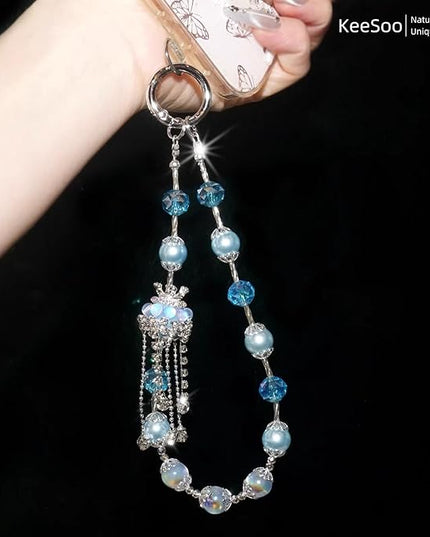 Blue Royal Crystal Crown Original Design Phone Charm with 2 Tether Tabs – Stylish, Durable, and Hands-Free Phone Chain – Compatible with iPhone, Samsung, Pixel & More