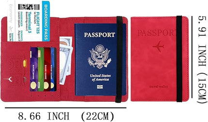 Luggage Tag and Passport Holder Set,Passport Cover with Card Slot and Boarding Pass Slot Combo,Passport Travel Must Have, Waterproof and Scratch Resistant Travel Accessories（Red）