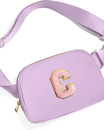 Gitus Initial Belt Bag Fanny Pack Crossbody Bag for Girls Birthday Gifts Age 8-10 Teen Girl Gifts Trend Stuff Personalized Letter Gifts for Daughter Sister (Lavender-C)