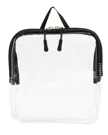 BORSALI TSA Approved Toiletry Bag - Clear Quart Size for 3-1-1 LIquids for Carry On Travel - Toiletries Organizer - Cosmetic Pouch with Zipper - Travel Accessories - Black With Handle