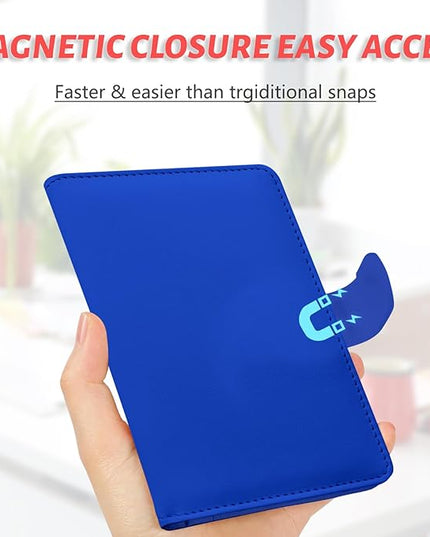 Passport Holder, Travel Wallet Cover with Pen Loop | Cute RFID Blocking Leather Case with Magnetic Closure for Travel Essentials-Blue