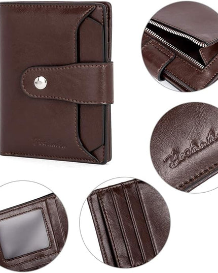 BOSTANTEN Women Leather Wallet RFID Blocking Small Bifold Zipper Pocket Wallet Card Case Purse with ID Window