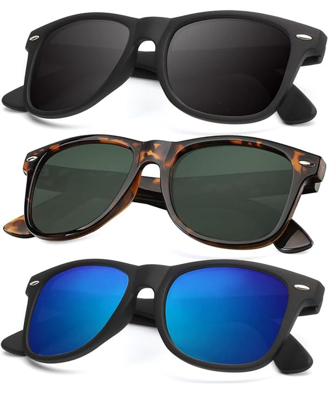 KALIYADI Polarized Sunglasses for Men and Women Matte Finish Sun glasses Color Mirror Lens UV Blocking (3 Pack)