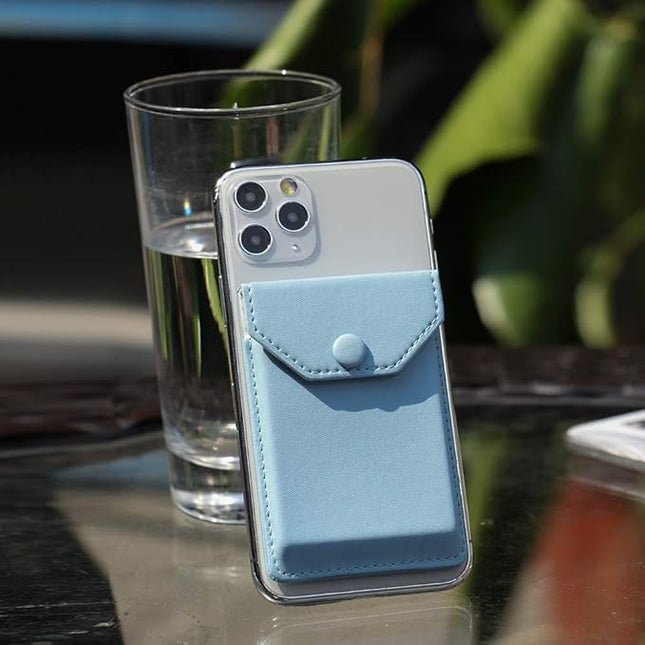 Self Adhesive Cell Phone Leather Wallet Stick On Card Holder fits Most Credit Card Holder Pocket Wallet for Men Women - RFID Blocking Sleeve Covers Light Blue