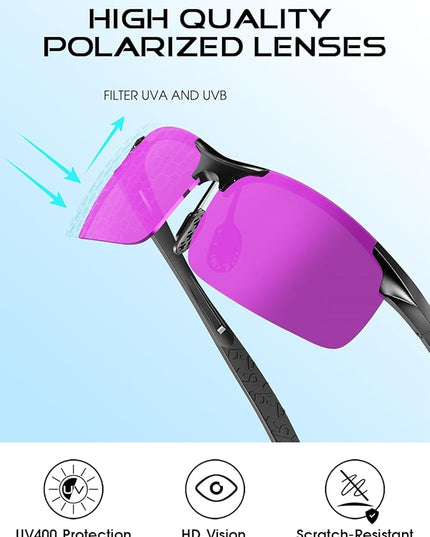 ATTCL Polarized Sunglasses Men Sports: UV Protection Anti Glare Wrap Around Lightweight Metal Driving Fishing Golf Running