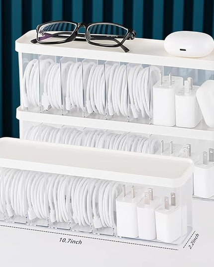 Charger Cable Cord Storage Organizer Box - 3 Pack With Lid - Easy Storage Without Cable Ties