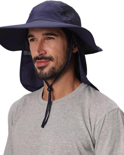 Home Prefer UPF 50+ Mens Wide Brim Fishing Hat with Neck Flap Sun Hat for Men Women Sun Protection Cap