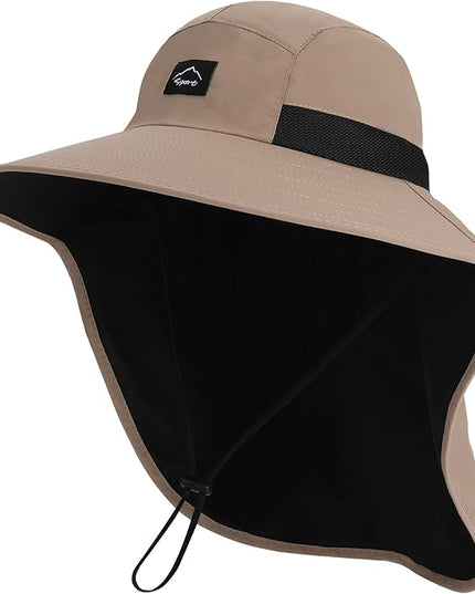 Rosoz Outdoor Sun Hat for Men Women, UPF50+ Protection Safari Cap Wide Brim Mesh Fishing Hat with Neck Flap Beach Garden