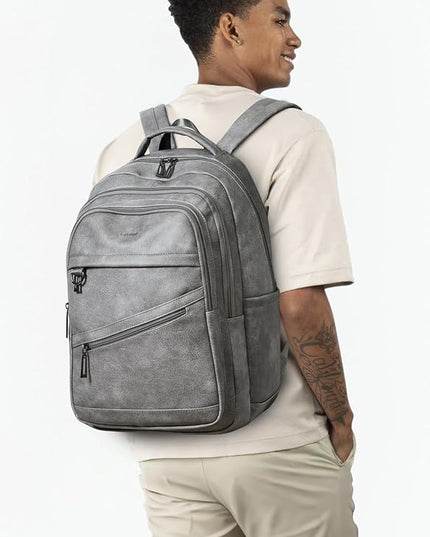 43L Backpack for Women Men - Vegan Leather Backpack Purse Travel Carry-on Bag College Bookbag Work fits 17" Laptop,DimGray