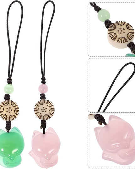 Beaupretty 2 pcs Jade Fox Charm Pendants for Phone Bag Keychain Green and Pink Mobile Phone Decor Accessories with Unique Fox Design Stylish and Adornments for Keys and Handbags