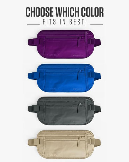 VENTURE 4TH Money Belt for Travel – Hidden Under-Clothes RFID Blocking Passport Holder & Slim Travel Wallet Pouch for Men & Women to Protect Cash, Cards & Documents (Sleek Purple)