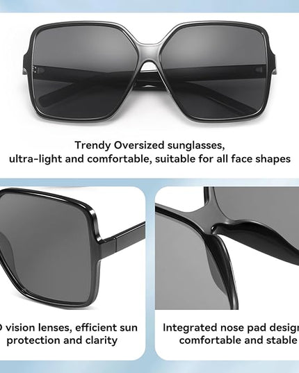 Dollger Oversized Square Sunglasses for Women Big Large Wide Fashion Shades for Men UV Protection Unisex