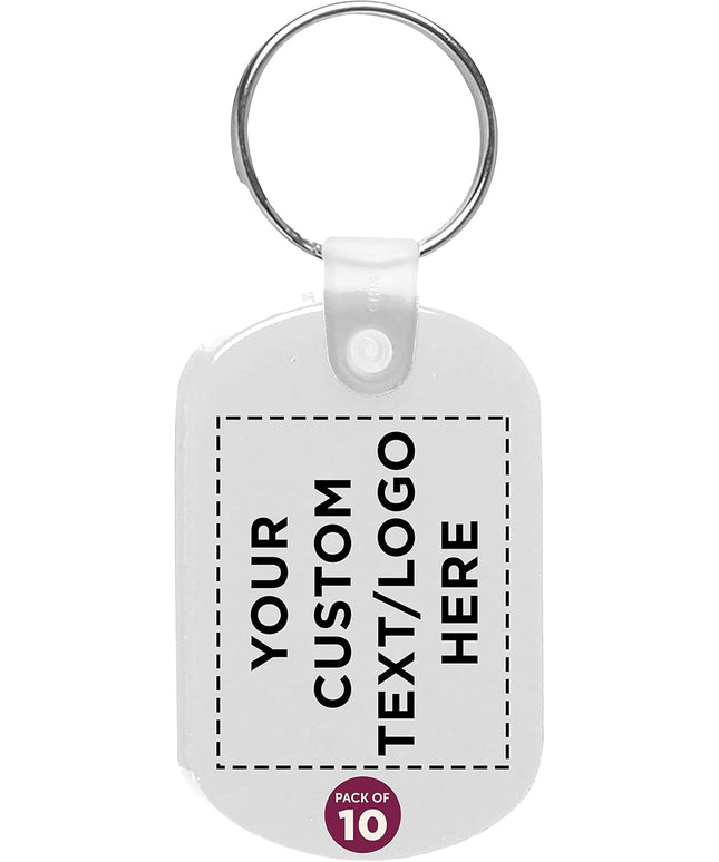 DISCOUNT PROMOS Tag Soft Plastic Keychains - 10 pack - Customizable Text, Logo - Small Key Tag Chain For Staying Organized - Rubber Key Ring Keychain – White