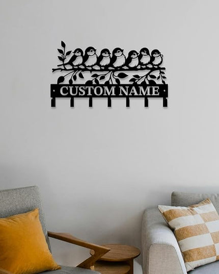 Personalized Custom Name Birds of Trees Wall Key Hooks,Metal Birds of Trees Art Clothes Hooks,Metal Birds of Trees Wall Home Storage Decorative,For Front Door, Hallway, Kitchen, Bedroom (Style C)