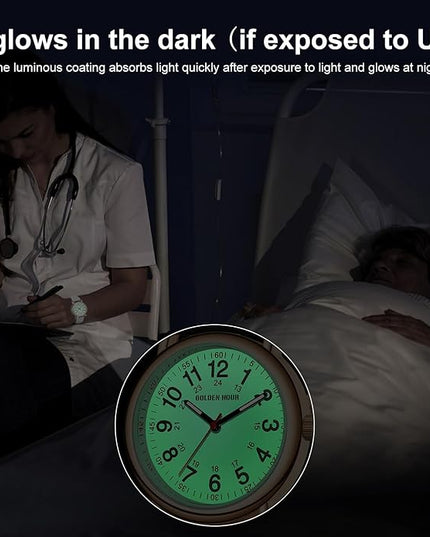 GOLDEN HOUR Waterproof Nurse Watch for Medical Professionals, Students Women Men - Military Time Luminouse Easy Read Dial, 24 Hour with Second Hand, Colorful Silicone Band
