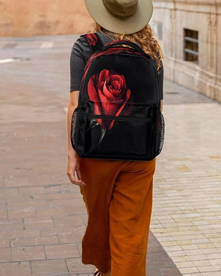 Large Backpack with 15.6 Inch Laptop Compartment, Red Rose Adult Backpack for Work, Travel & School College Boys Girls