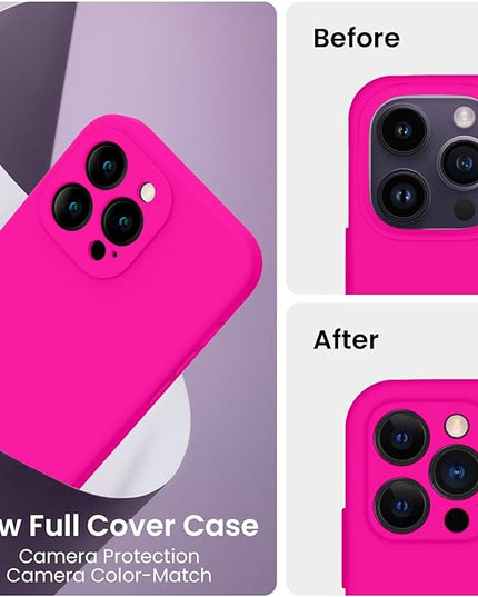 FireNova Designed for iPhone 14 Pro Max Case, Silicone Upgraded [Camera Protection] Case with [2 Screen Protectors], Soft Anti-Scratch Microfiber Lining Inside, 6.7 inch, Hot Pink