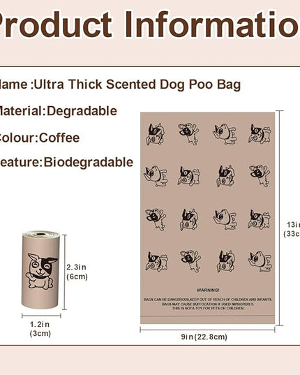 Coffee Dog Poo Bags Coffee scent - 120 Large Biodegradable Poop Bags, Extra Thicken Strong Corn Starch Blended Compostable Leak Proof Poop Waste Bag for Dogs