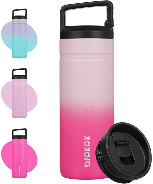 BJPKPK Insulated Water Bottle with 2 Lids,20 oz Double Wall Stainless Steel Vacuum Tumbler Travel Coffee Mug,Wide Mouth Thermal Cup,Cherry Blossom