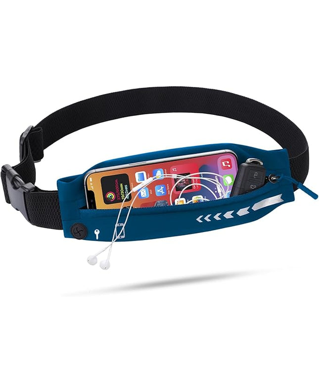 USHAKE Slim Running Belt for Women Men-Runners Phone Holder Fanny Pack, Adjustable, Bounce Free Waist Pouch bag for Workout, Money Belt, Run Gear Accessories Navy Blue