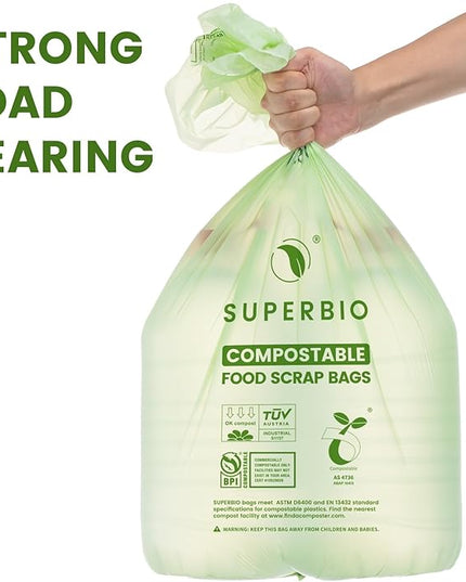 SUPERBIO 13 Gallon Compostable Kitchen Waste Bags, 50 Count, 1 Pack, Flat top Food Scrap bags, Certified by BPI and OK compost INDUSTRIAL, 49.2L, 0.87 Mil