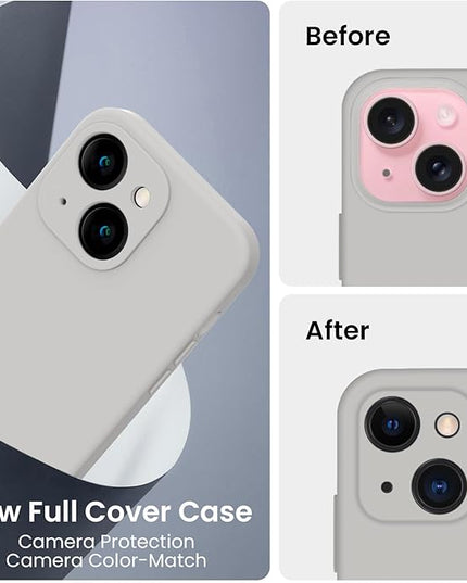 FireNova Designed for iPhone 15 Case, Silicone Upgraded [Camera Protection] Phone Case with [2 Screen Protectors], Soft Anti-Scratch Microfiber Lining Inside, 6.1 inch, Natural Titanium
