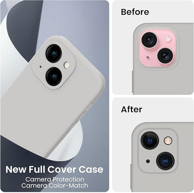 FireNova Designed for iPhone 15 Case, Silicone Upgraded [Camera Protection] Phone Case with [2 Screen Protectors], Soft Anti-Scratch Microfiber Lining Inside, 6.1 inch, Natural Titanium