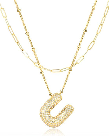 LUCA SMITH Initial Necklaces for Women, Dainty Balloon Bubble Letter, Name Letter Alphabet Pendant Layered Choker Chain Jewelry Gift