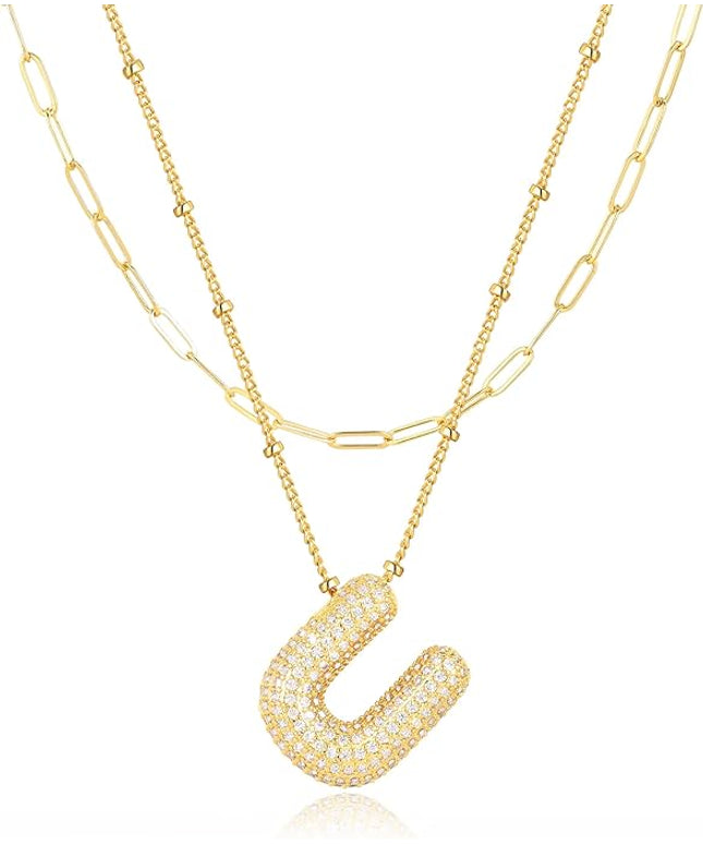 LUCA SMITH Initial Necklaces for Women, Dainty Balloon Bubble Letter, Name Letter Alphabet Pendant Layered Choker Chain Jewelry Gift