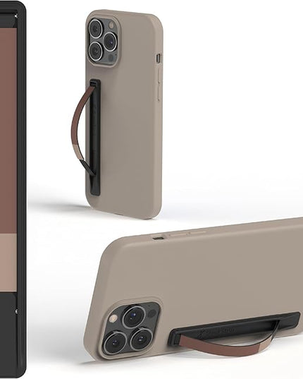SleekStrip SleekGrip-Essential Ultra Thin Phone Grip Stand,Slim Metal Finger Loop Ring Hand Holder Strap Cell Phone Grips for iPhone 16 Pro Max,17 Air,Android,Case Back - Black x Mocha Brown