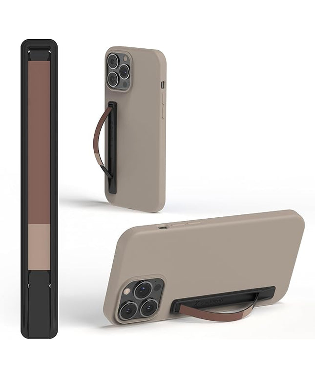 SleekStrip SleekGrip-Essential Ultra Thin Phone Grip Stand,Slim Metal Finger Loop Ring Hand Holder Strap Cell Phone Grips for iPhone 16 Pro Max,17 Air,Android,Case Back - Black x Mocha Brown