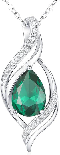Birthstone Necklace gift for Women S925 Sterling Silver Teardrop with Cubic Zirconia- Birthday Jewelry gift for her, Girlfriend, Wife, Mom on Birthday, Anniversary