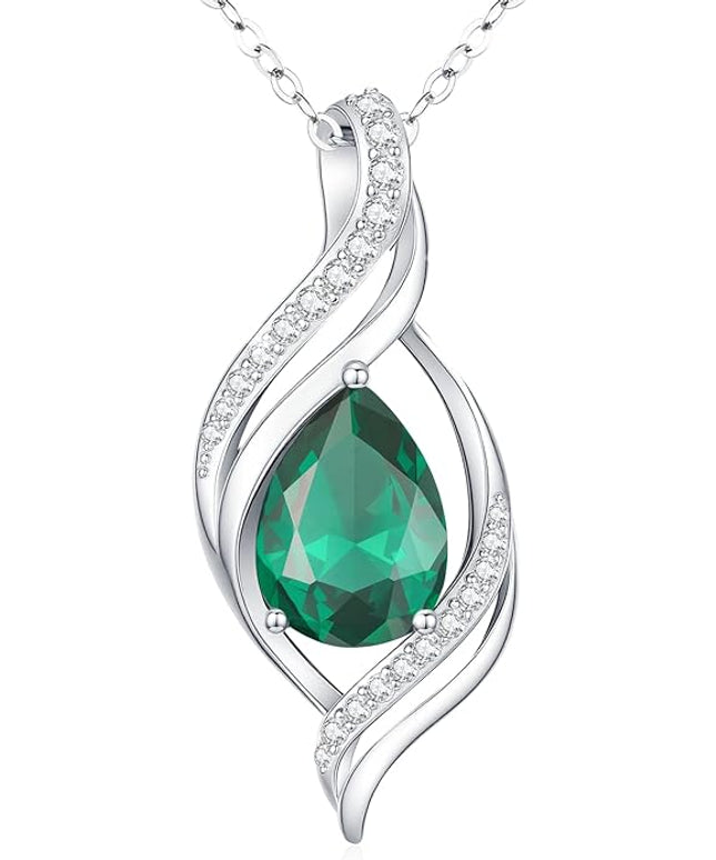 Birthstone Necklace gift for Women S925 Sterling Silver Teardrop with Cubic Zirconia- Birthday Jewelry gift for her, Girlfriend, Wife, Mom on Birthday, Anniversary
