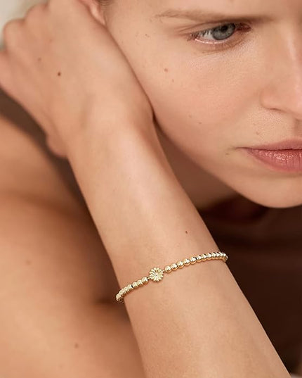 Gold Bracelets for Women 14K Gold Beaded Bracelets Stackable Bracelets for Women Gold Charm Bracelet Non Tarnish Gold Jewelry for Women Trendy
