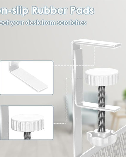 Cable Management, 25'' Cable Management Under Desk No Drill, Metal Cord Organizer with Clamp for Standing Desk, Cable Organizer for Home Office, White