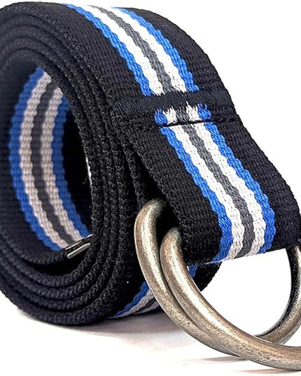 Mens & Womens Canvas Belt with D-ring,Double Ring Belt,Solid Color,Extra Long (49”) 1 1/2" Wide