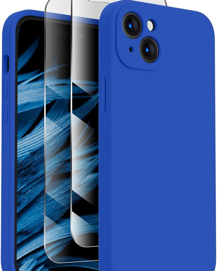 FireNova Designed for iPhone 15 Case, Silicone Upgraded [Camera Protection] Phone Case with [2 Screen Protectors], Soft Anti-Scratch Microfiber Lining Inside, 6.1 inch, Klein Blue