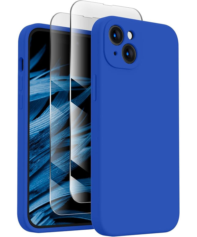 FireNova Designed for iPhone 15 Case, Silicone Upgraded [Camera Protection] Phone Case with [2 Screen Protectors], Soft Anti-Scratch Microfiber Lining Inside, 6.1 inch, Klein Blue