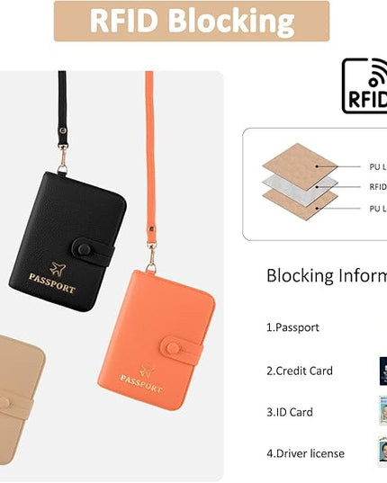 Passport Holder RFID Protected Wallet and Luggage Tag with Protection Cover Travel Accessories Leather Card Case Organizer for Women Men (Beige)