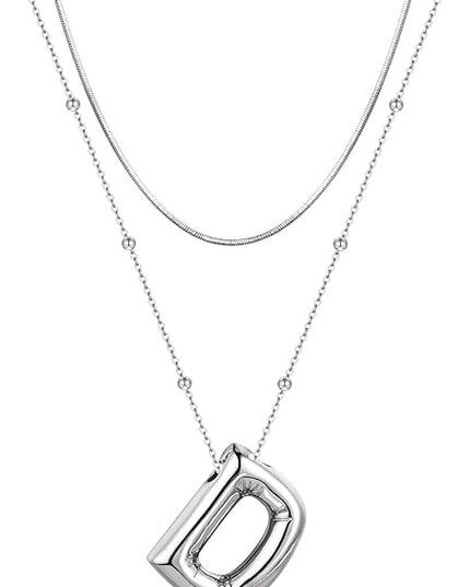LUCA SMITH Initial Necklaces for Women, Dainty Balloon Bubble Letter, Name Letter Alphabet Pendant Layered Choker Chain Jewelry Gift