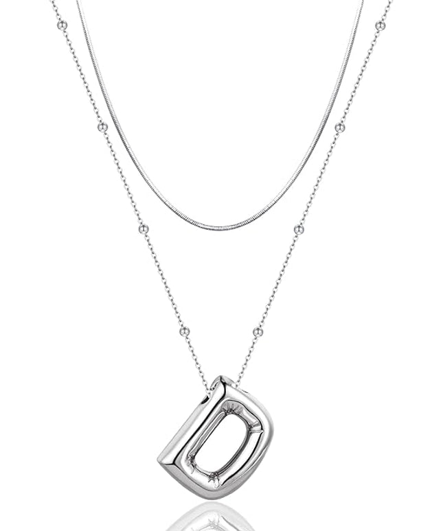 LUCA SMITH Initial Necklaces for Women, Dainty Balloon Bubble Letter, Name Letter Alphabet Pendant Layered Choker Chain Jewelry Gift